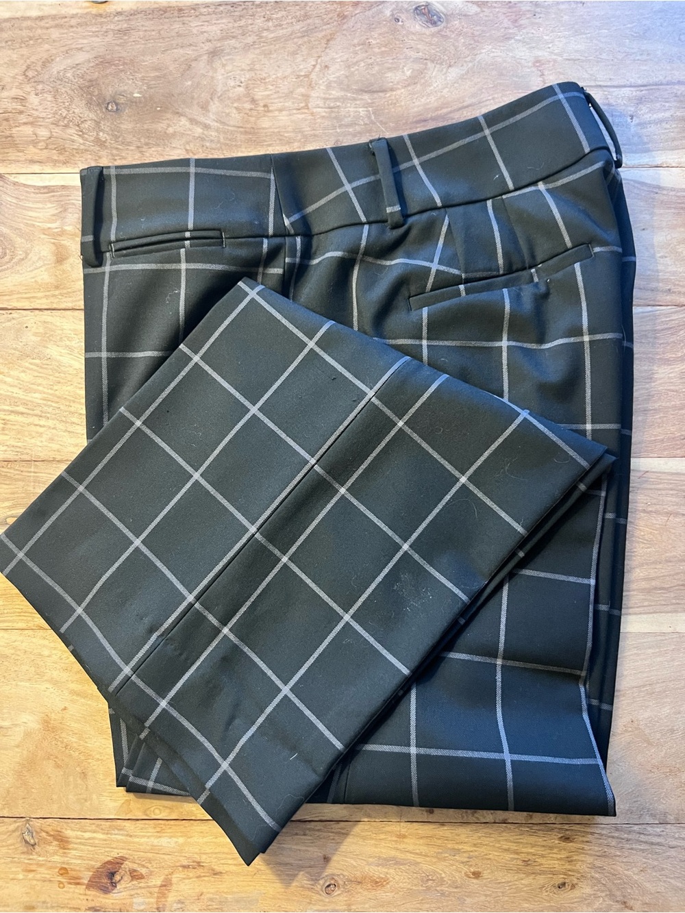 LOFT - Julie Fit Black Windowpane Straight Leg Trouser